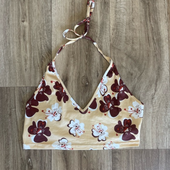 SHEIN Tops - Summer yellow and brown halter neck crop top